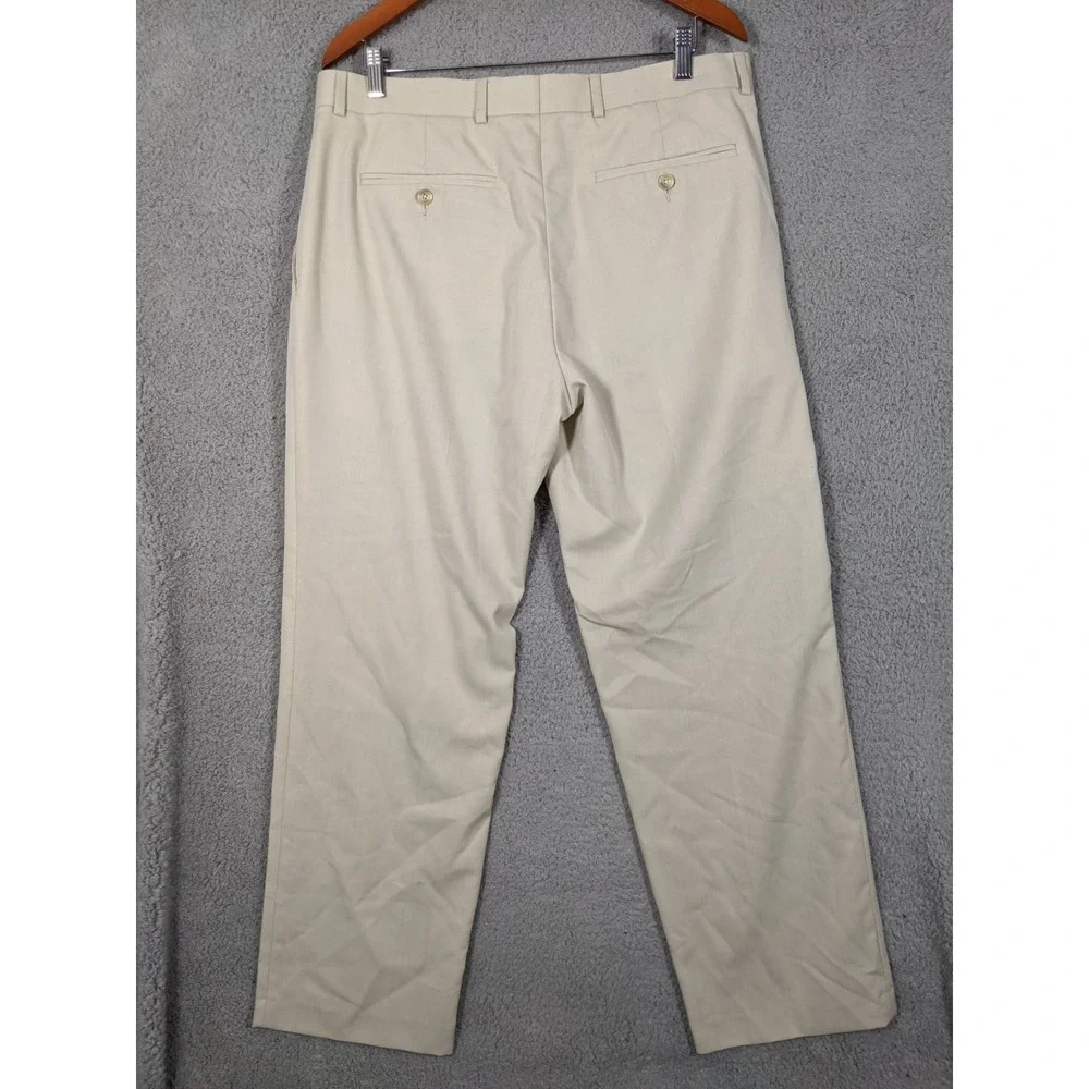 Stafford Wool Blend Dress Pants Mens 36x30 Beige High Rise Preppy Academia